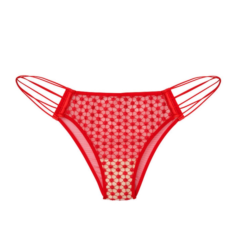 Victoria's Secret Luxe Starburst Tanga Panty Lipstick Red Embroidered Medium NEW